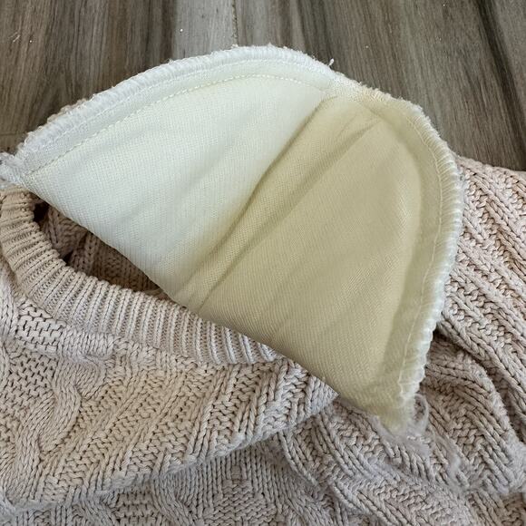 VTG Sweater M Cream Cotton Fisherman Pullover Cable Knit Crew Chunky Oversized - Picture 4 of 7